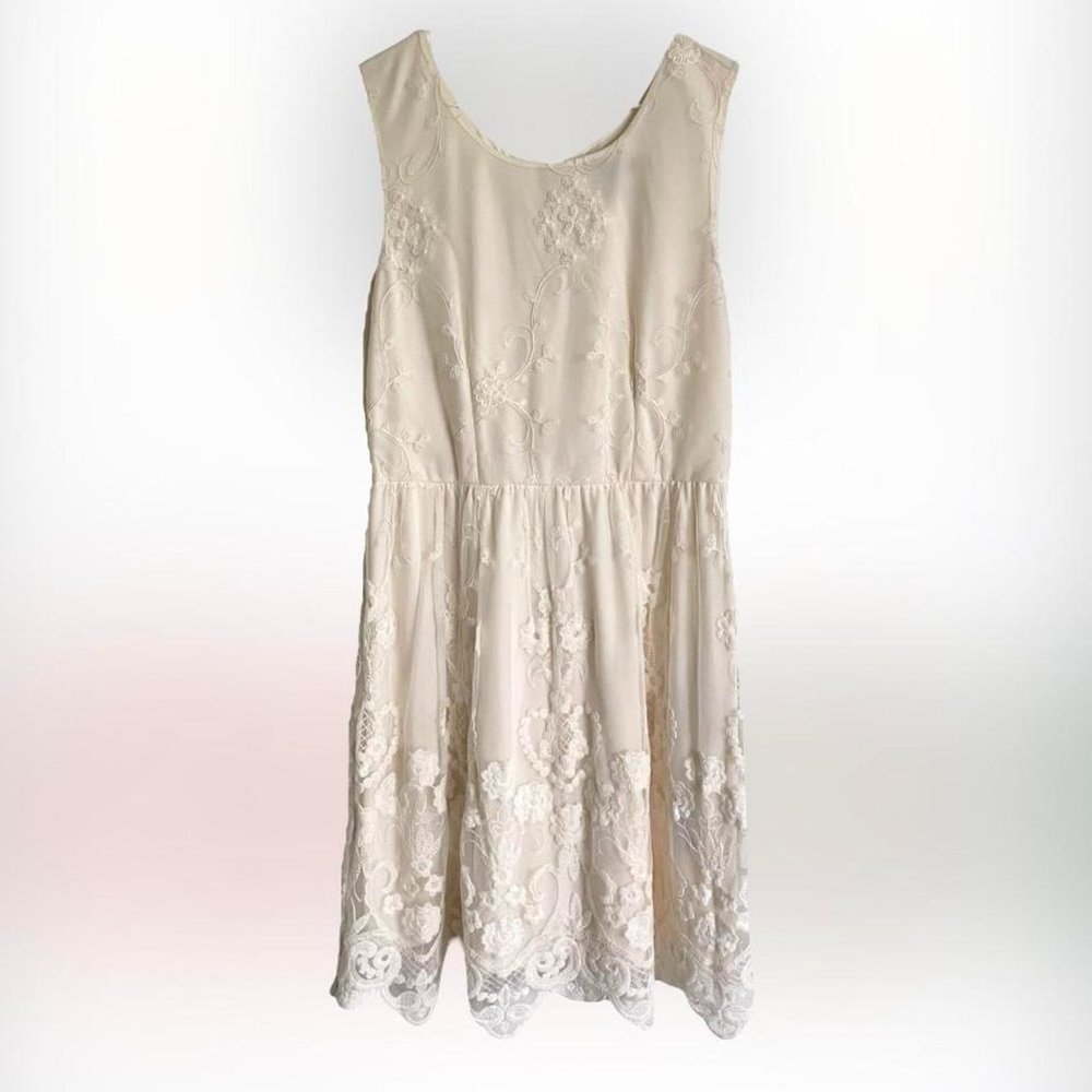 y2k forever21 cream sleeveless lace antique-inspired dress